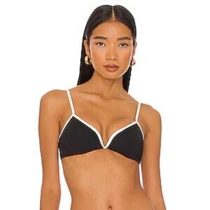 L*Space Helena Bikini Top in Black Cream Size Medium V Wired Front NWT